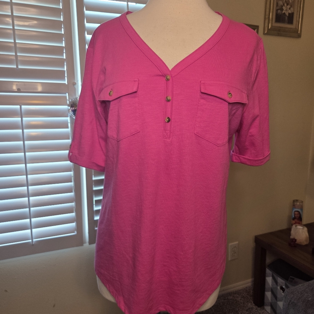 Pink V-Neck Women's Top